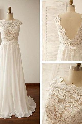 White V-back Lace Up Chiffon Special High Quality Long Floor-length Prom Dresses Gown, Prom Gown