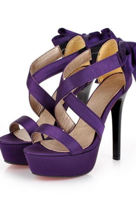 Sexy Back Bow knot Design High Heel Fashion Sandals in Purple and Black