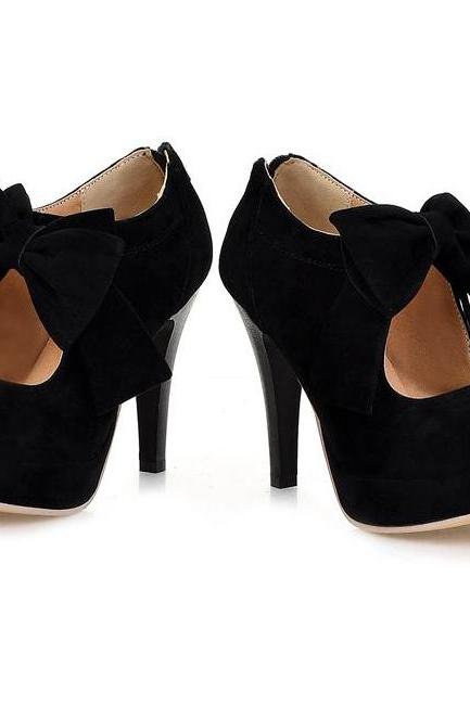 Cute Black Bow knot High Heels Fashion Shoes