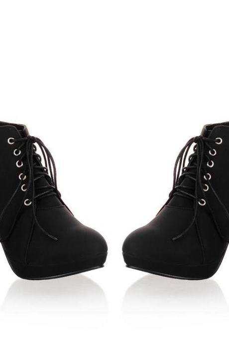 round toe stiletto high heel lace up ankle boots