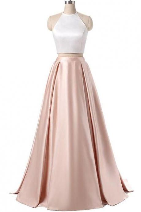 Light Pink Prom Dress, Simple Satin Prom Dress, 2 Pieces Prom Dresses, Senior Prom Dress, Prom Dress For Teens