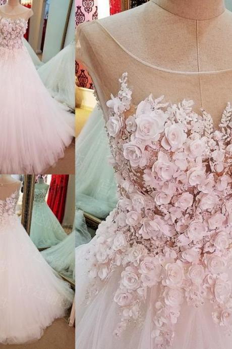 Flowers Ball-gown Lace-up Luxury Cap-sleeves Wedding Dress