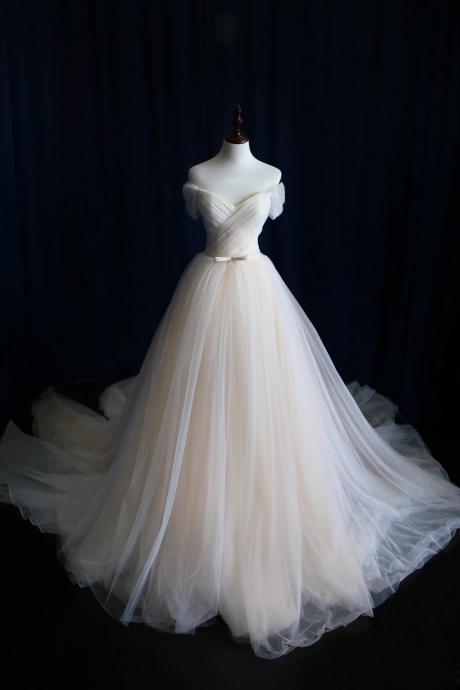 A-line Wedding Dress,wedding Dresses,wedding Dress,wedding Gown,bridal Gown,bride Dresses, Off-shoulder Wedding Dress,tulle Bridal Dress,pleat