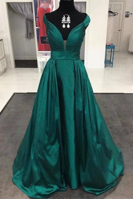Dark Green Deep V-neck Long Prom Dresses,simple Evening Dresses,handmade Plus Size Prom Gowns,long Prom Dress,evening Dresses