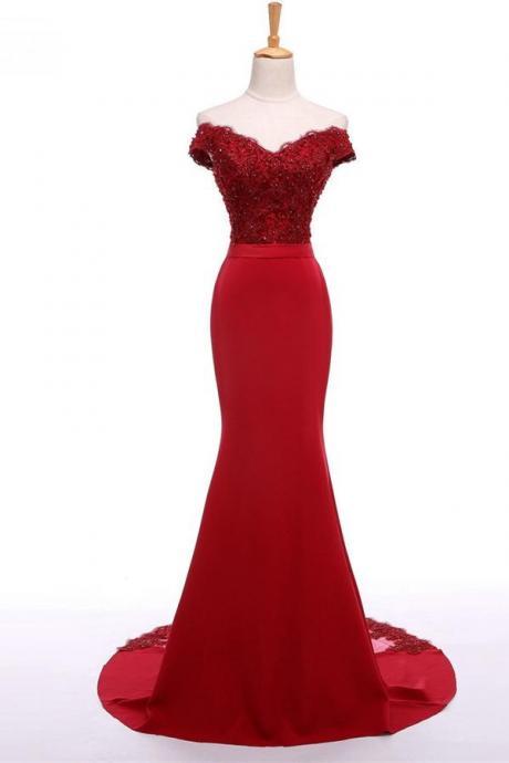 Red Mermaid V Neck Spaghetti Straps Evening Dress,long Prom Dress,elegant Prom Dresses Appliques Formal Dresses