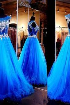 Royal Blue Prom Dress,Beaded Prom Dress,Open Back Prom Dress,Long Sleeveless Prom Dress,Backless Women Prom Dress,Charming Prom Dress