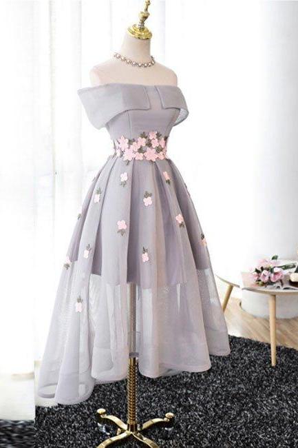 Elegant A-line Off-shoulder High-low Gray Organza Prom/bridesmaid Dress