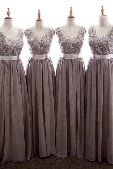 Grey Long Bridesmaid Dress, Chiffon Bridesmaid Dress, Bridesmaid Dress,long Bridesmaid Dresses, Bridesmaid Dresses,