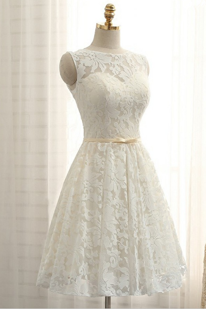 Lace A-line Prom Dresses Sheer Neck Ivory Lace Dress Party Dresses