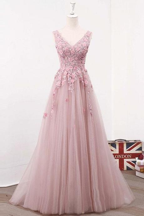 Pink Tulle Party Dresses, Beautiful Junior Prom Dress, Formal Dress 2018
