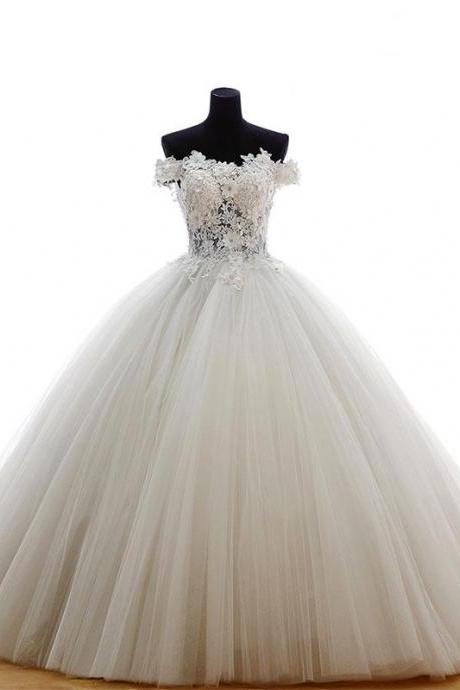 Amazing White Tulle Lace Long Prom Gown, Formal Dress Wedding Dresses