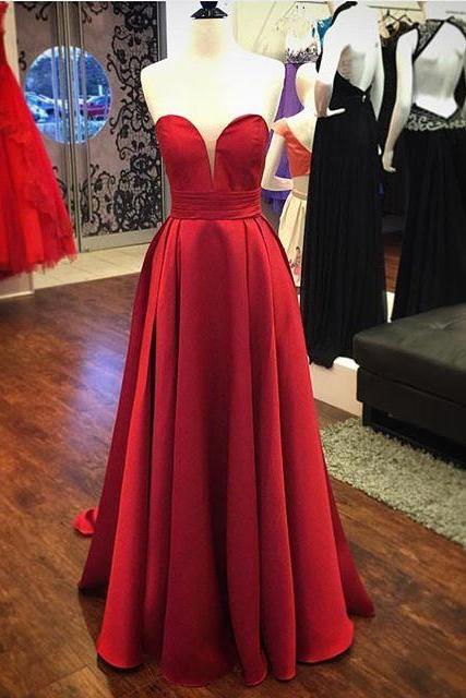 Red Satin A Line Evening Dresses,a Line Long Prom Dresses,colorful Bridesmaid Dresses