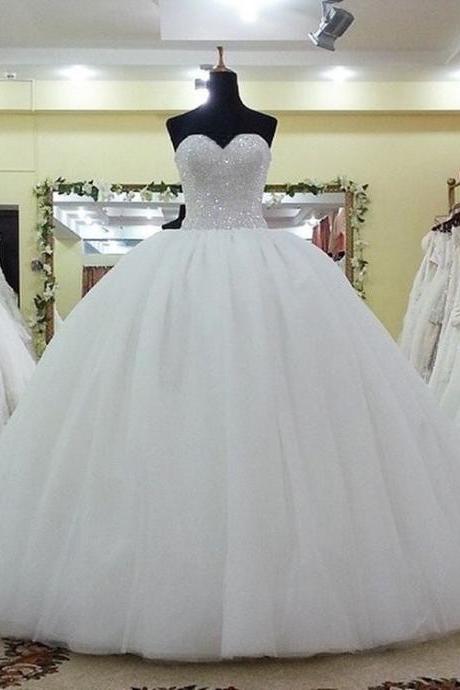 Sweetheart Shining Beads Ball Gowns Bridal Dresses,floor Length Layered Tulle Wedding Dresses,lace Up Bridal Dresses