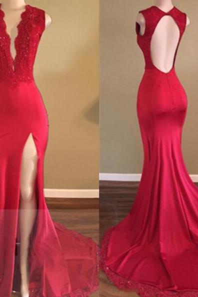 Sexy Party Dresses Long Open Back Party Dresses Women Evening Dressesmermaid Formal Gowns High Slit