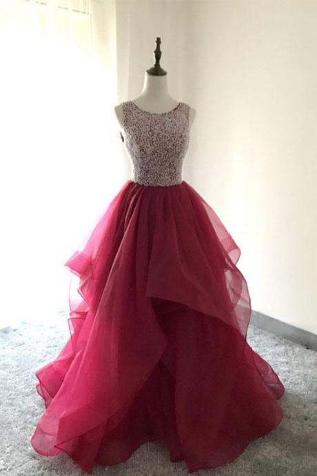 Sexy Tulle Prom Dress, Crystal Beaded Prom Dresses,long Prom Dresses, Homecoming Dresses