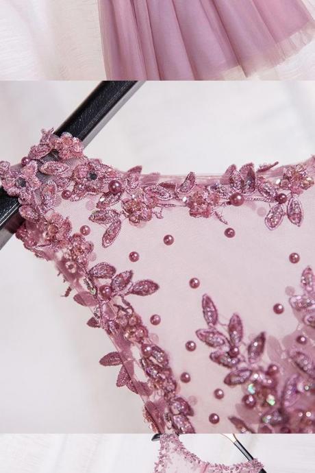 Customized, Beaded/beading, Lilac Party Prom Dresses ,delightful ,short ,round ,sleeveless, Zipper Dresses