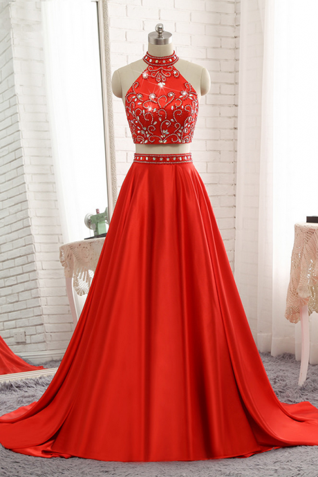 A-line Red Evening Dresses Soft Satin Prom Party Gown