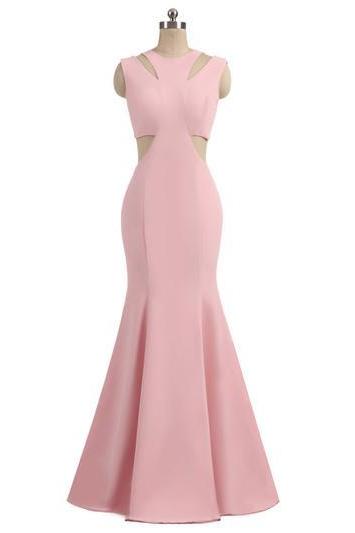 Halter Pink Jersey Mermaid Long Prom Dresses,simple Formal Dresses