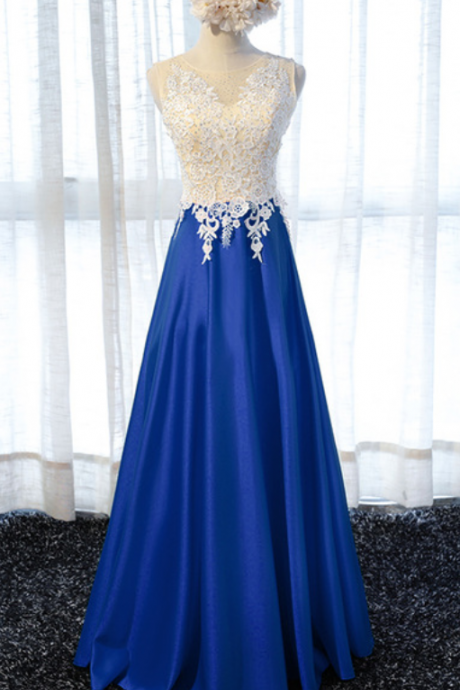 A Formal Dress Ball For Women's Royal Blue Satin Party Dress Evening Gown