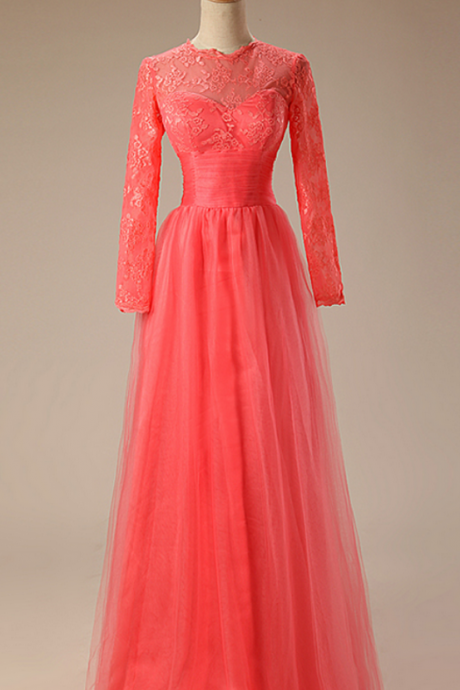 A - Ligne Rose Party Dress Length Long Sleeve Layer Appliques Lace Evening Dresses
