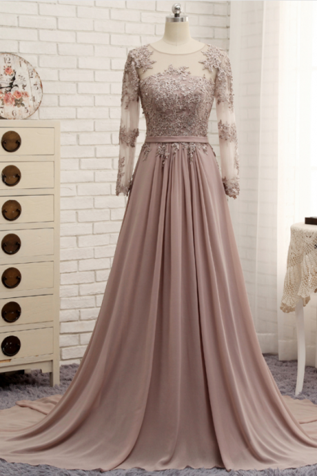 Muslim Chiffon Long-sleeved Dress At The End Of A Beading Dress For The Evening Ball Gown