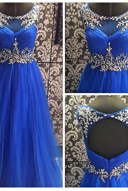 V Neck Prom Dresses, Double Straps Prom Dresses, Beading Top Prom Gown