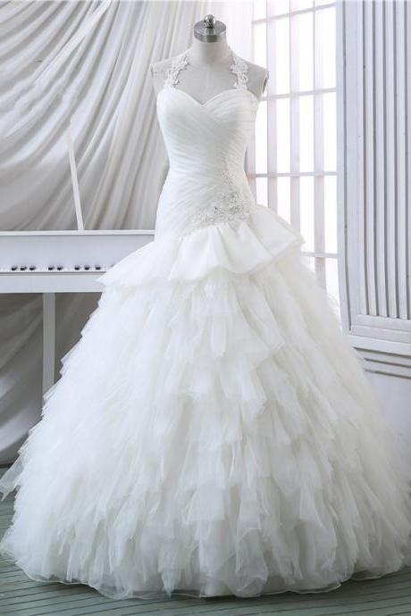 Wedding Dress,halter Wedding Dress,sweetheart Wedding Dress,lace Wedding Dress,ruffles Organza Wedding Dress,lace-up Wedding Dress