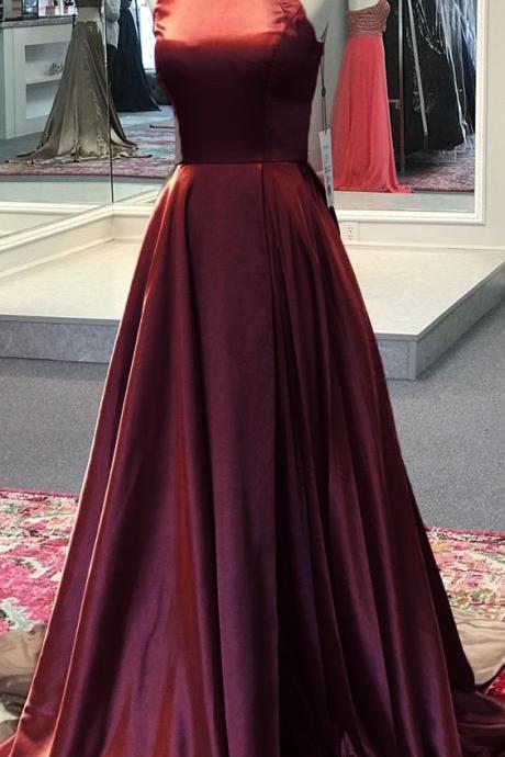 Satin Prom Dress,round Neck Prom Dress,sleeveless Prom Gown,long Prom Dresses ,quinceanera Dress,sleeveless Prom Dress,backless Prom Dress