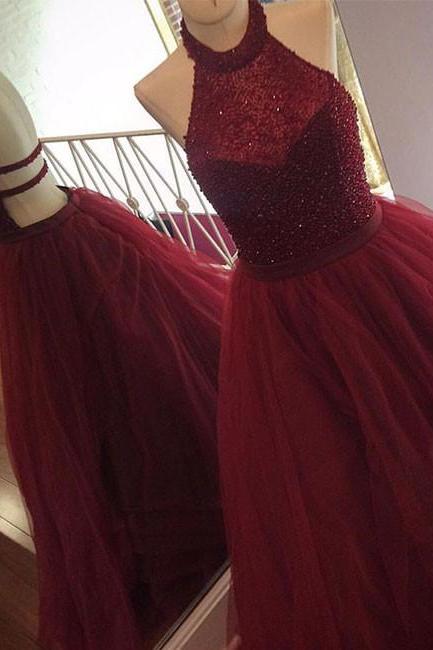 Charming A-line Halter Burgundy Short Homecoming Dress With Beading