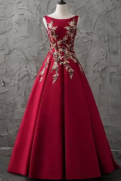 Bateau Floor-length A-line,sleeveless Satin Prom Dress,evening Dress