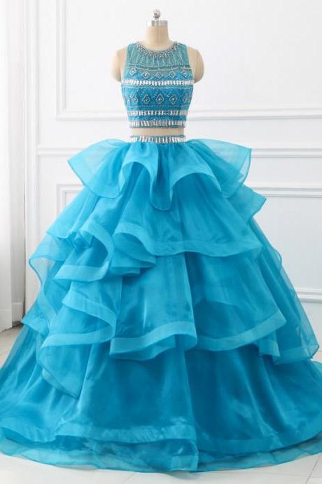 Ball Gown Quinceanera Dresses Two Pieces Sweet Princess Dresses Prom Party Dress With Beaded Ruffles