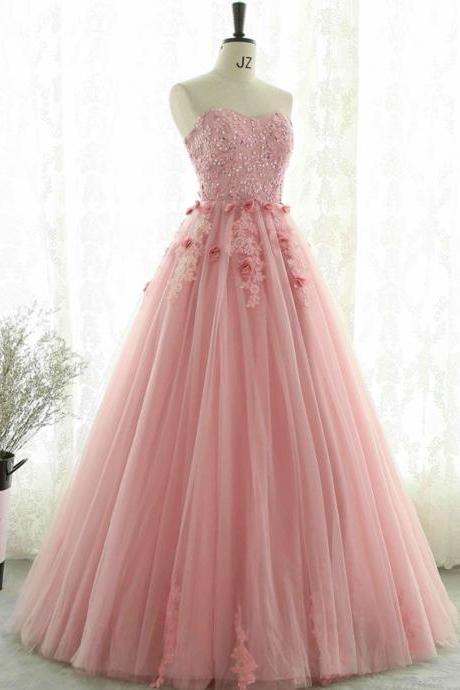 Sweetheart Blush Pink Lace Evening Prom Dresses, Sweet 16 Dresses