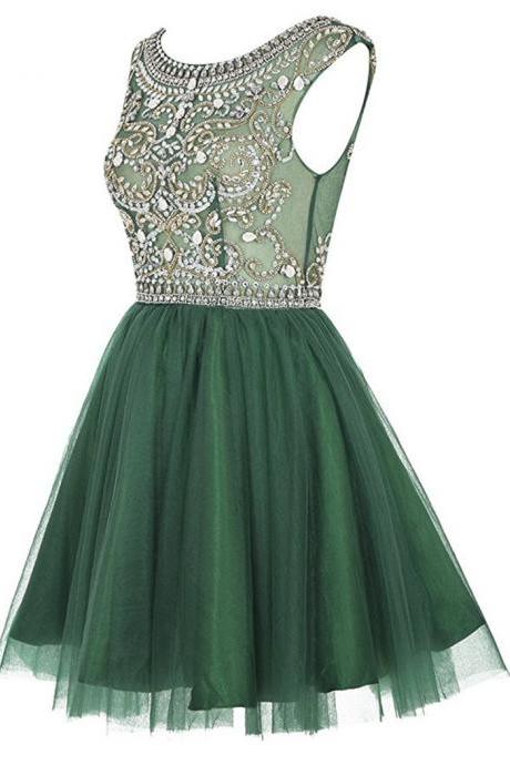 Elegant Homecoming Dresses,a-line Homecoming Dresses,beaded Homecoming Dresses,dark Green Homecoming Dresses,short Prom Dresses