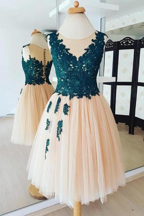 See Through Short Homecoming Dresses, Lace Top Tulle Homecoming Dresses,sexy Party Dress,custom Made Evening Dress