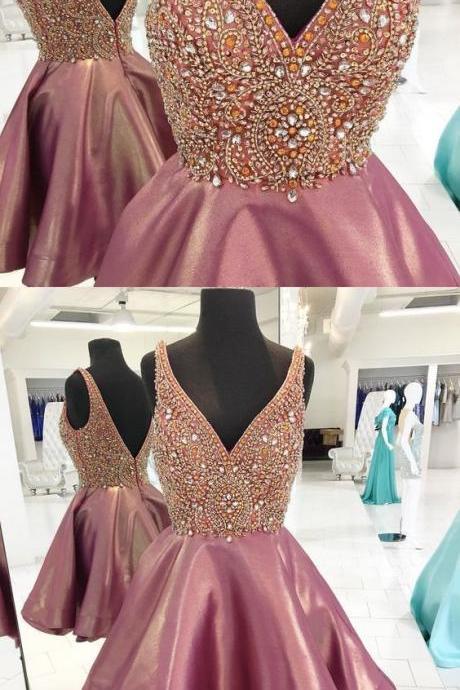 Sparkly Beads Pink Short Homecoming Dress Party Dress