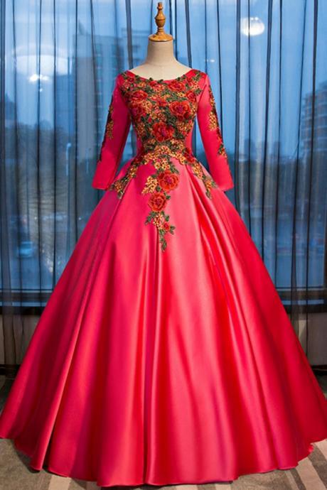 Red, Long Sleeves, With Appliques Qprom