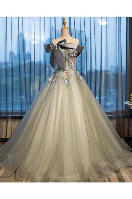 Lace, Grey, Appliques Prom Dresses Fashion Wedding Dresses