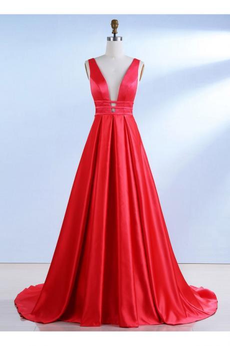 Open Back, Long, Red Prom Dresses Sexy Evening Dresses