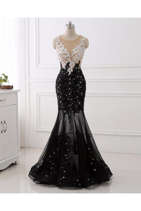 White Lace, Lace, Black, Lace Black Prom Dresses Sexy Evening Dresses