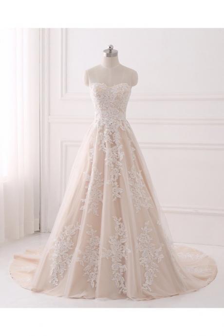 A-line, Champagne, Appliques Wedding Dresses Fashion Prom Dresses