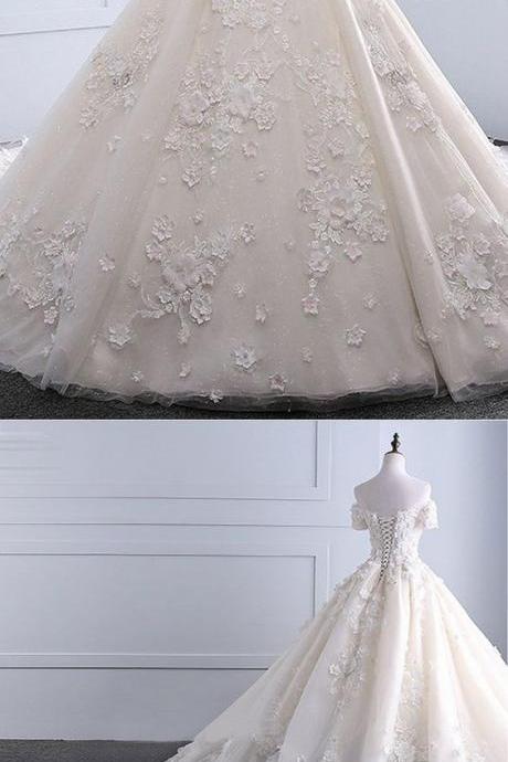 Ivory Strapless Sweep Train Off Shoulder Lace Wedding Dress With Sleeves