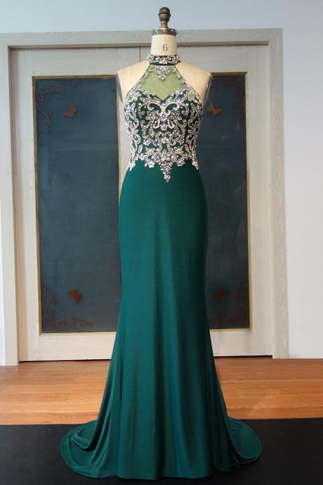 Charming Prom Dress, Dark Green Mermaid Prom Dresses, Long Evening Dress
