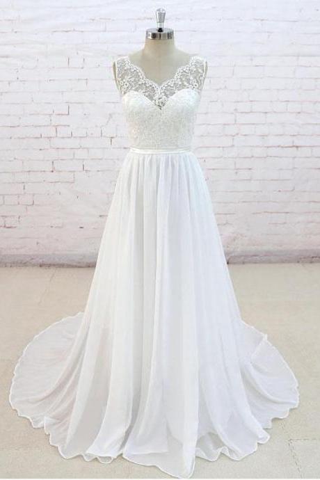 A Line Chiffon Beach Wedding Dress,informal Simple Bridal Dress