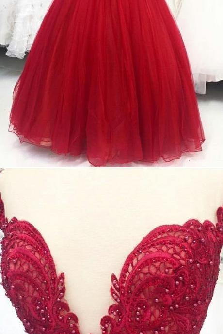 Ball Gown Illusion Bateau Red Organza Quinceanera Dress With Appliques