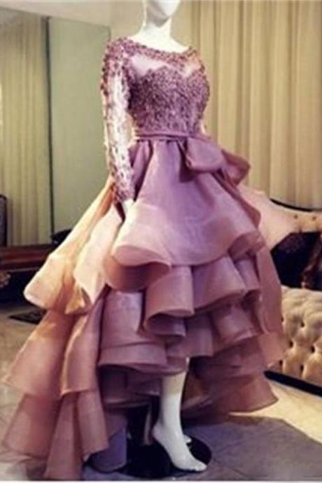 Attractive Lilac Mermaid Prom Dress,high Neck Cap Sleeves Prom Dress,appliques Satin Prom Dresses,floor Length Long Party Dresses