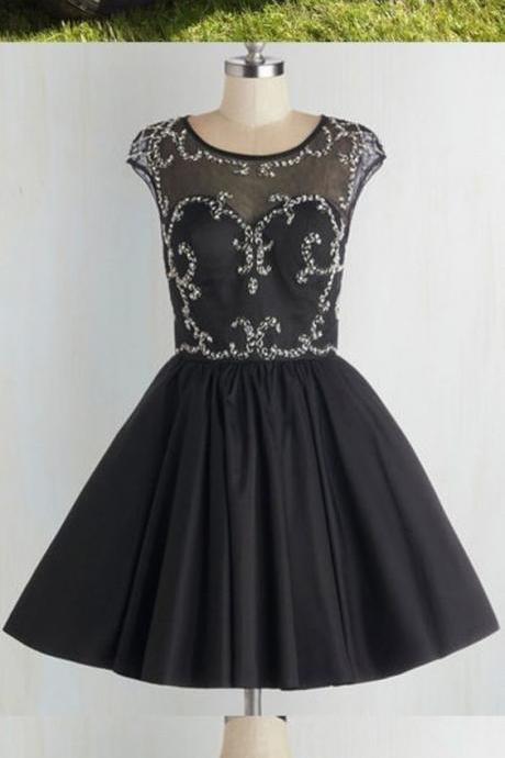 Chic Homecoming Dresses Beading Little Black Dress Short Prom Dress Party Dress