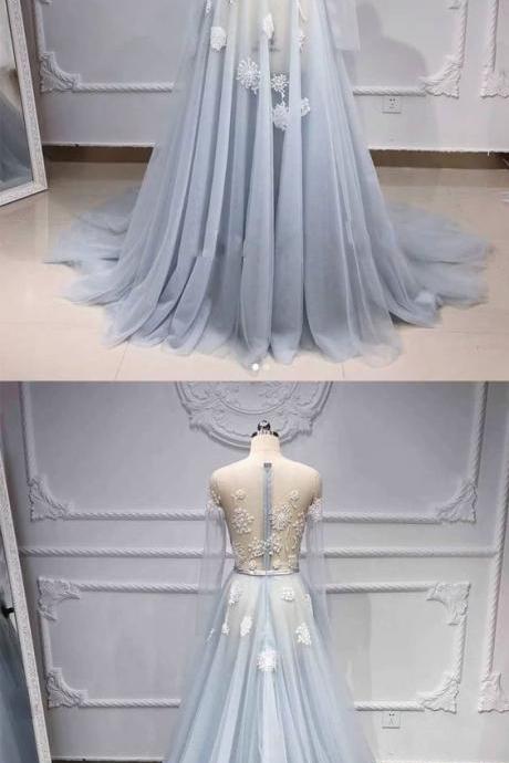 Long Sleeve Appliques Prom Dress, Sexy See Though Long Evening Dress