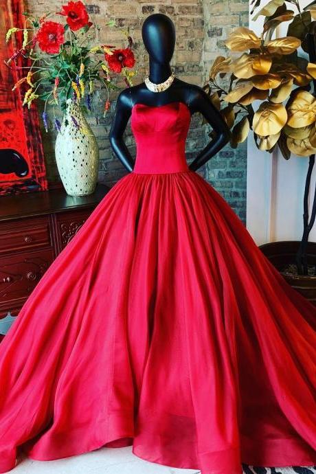 Strapless Red Long Ball Gown
