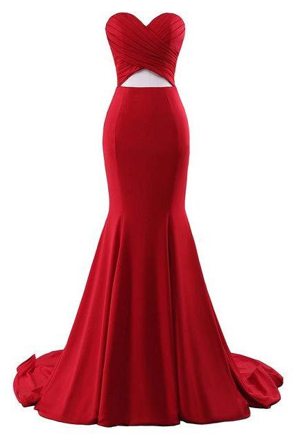 Charming Prom Dress,sexy Sleeveless Red Prom Dresses,long Evening Dress
