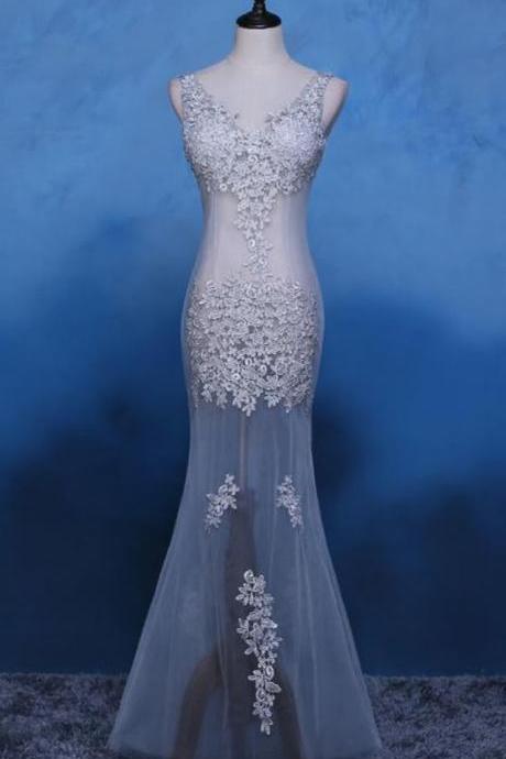 Fabulous Unique Prom Dress, Sexy Long V-neck Sleeveless Mermaid Party Dress